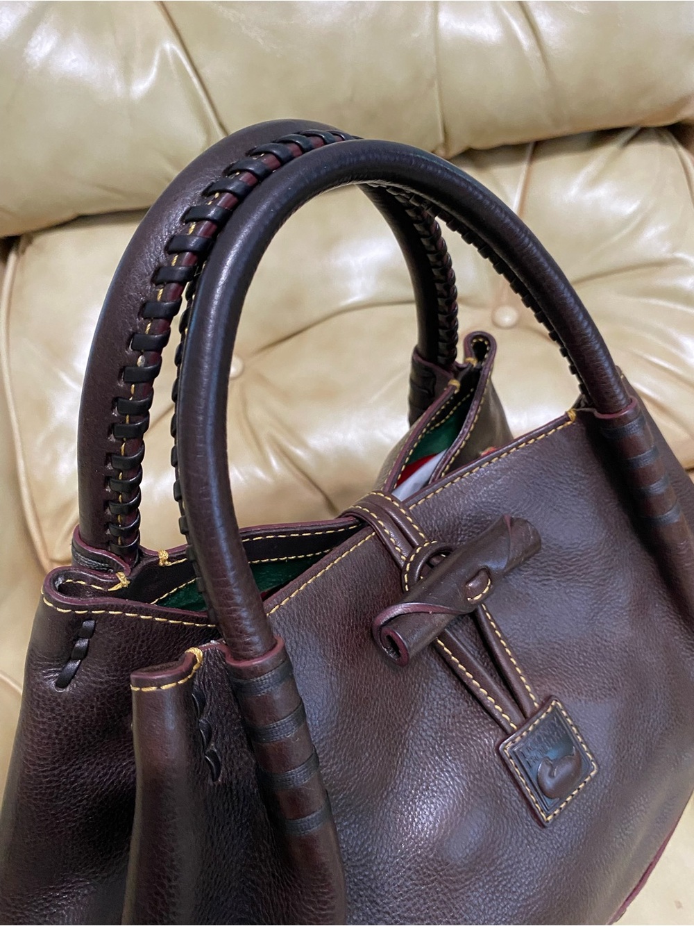 RARE Dooney & Bourke Toggle Florentine Double Handle Whipstitch Pebble Leather